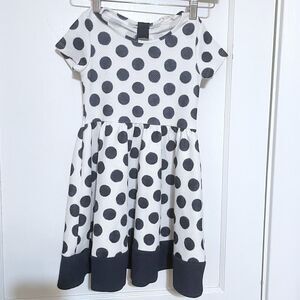 H & M Navy Blue White Polka Dot Dress Stretch Easy Wear XS 4-6y Girls
